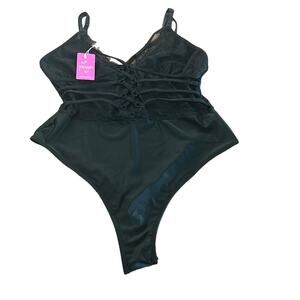 Black Lace Teddy Lingerie Bodysuit Woman Size XL Sexy Strappy